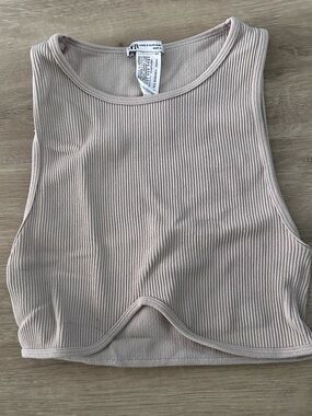Zara Ribbed Crop Tank Top - Light Beige
